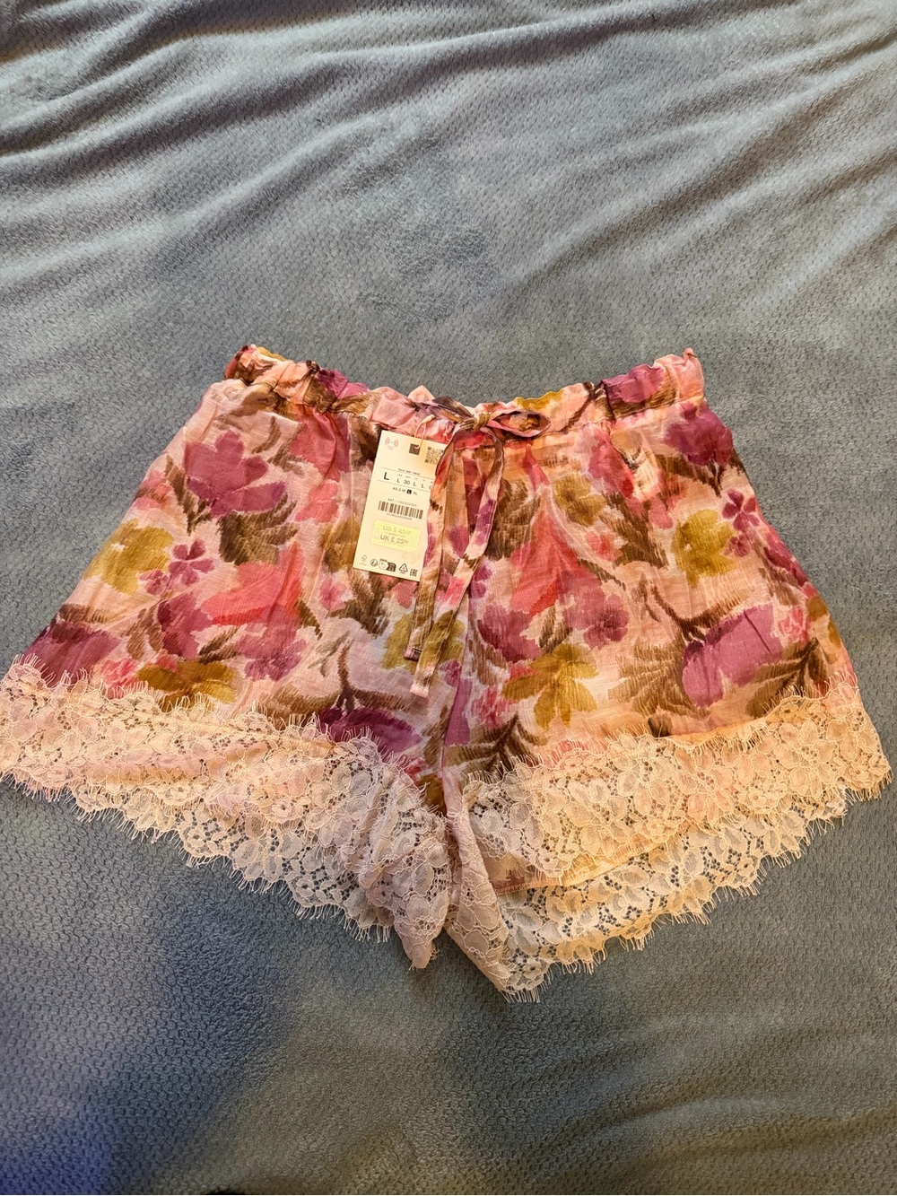 Floral Bohemian Ladies' Mid Waist Shorts In Polyester With Lace Detail Sz L - Picture 5 of 12